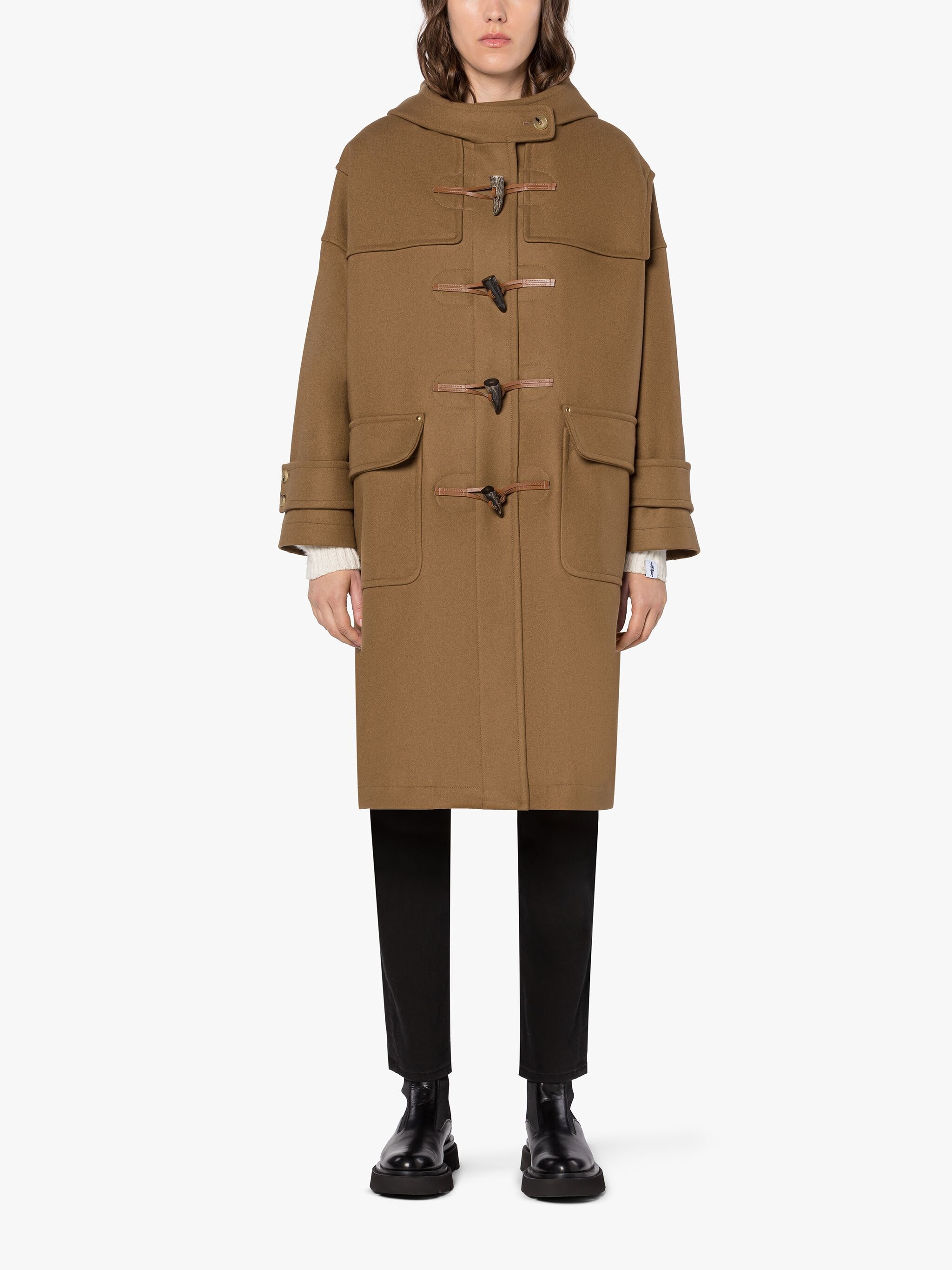 HUMBIE CAMEL BROWN WOOL DUFFLE COAT - 3