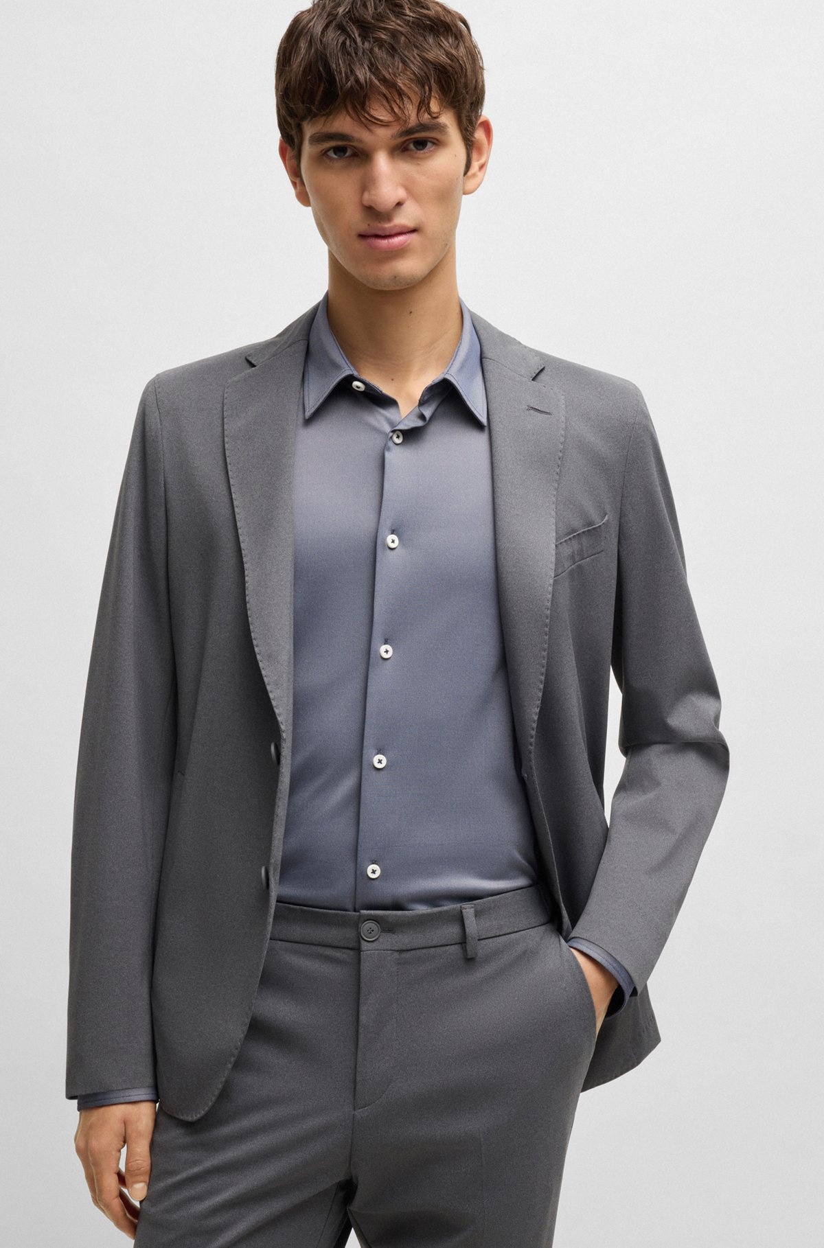 SLIM-FIT SHIRT IN PERFORMANCE-STRETCH STRUCTURED FABRIC - 6