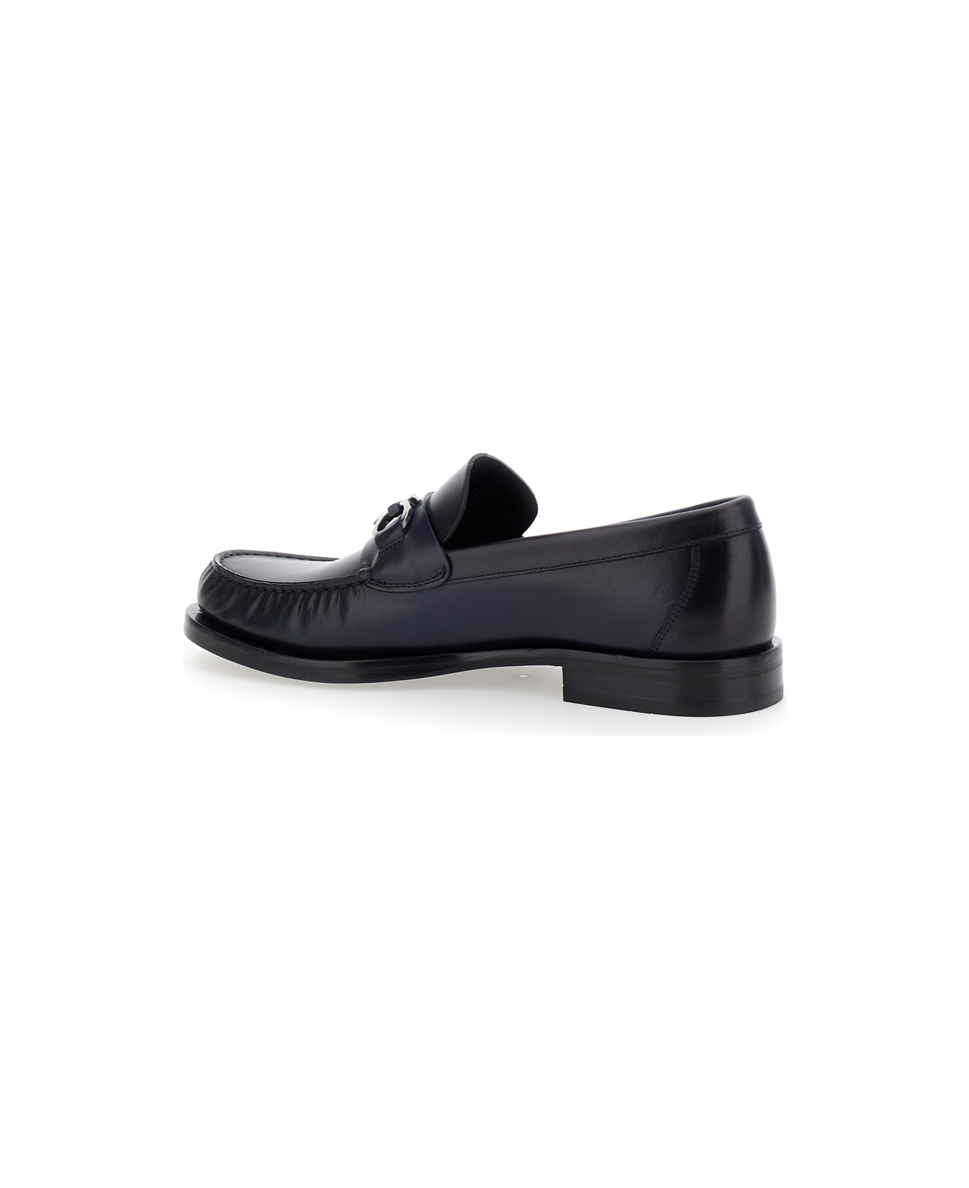 'fort' Blue Slip-on Loafers With Gancini Detail In Brushed Leather Man - 3