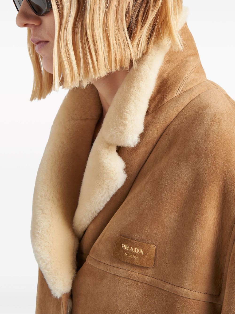 shearling-trim suede coat - 4