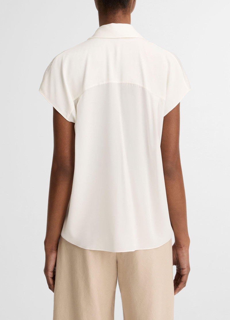 Vince Stretch-Silk Hidden-Placket Cap-Sleeve Blouse outlook