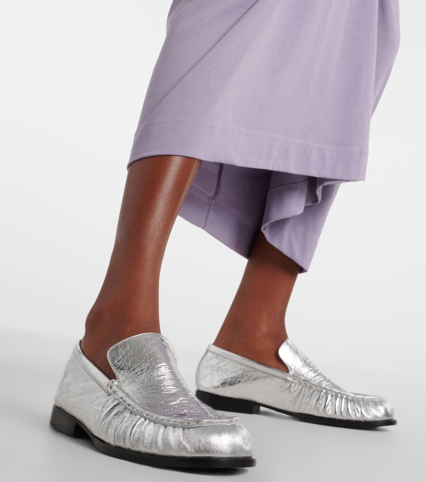 Metallic leather loafers - 4
