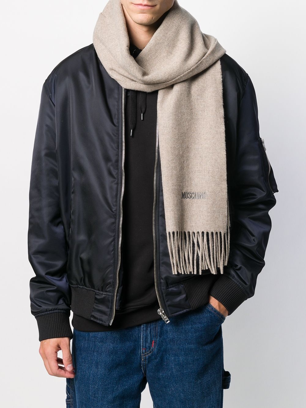 logo-print fringed scarf - 2