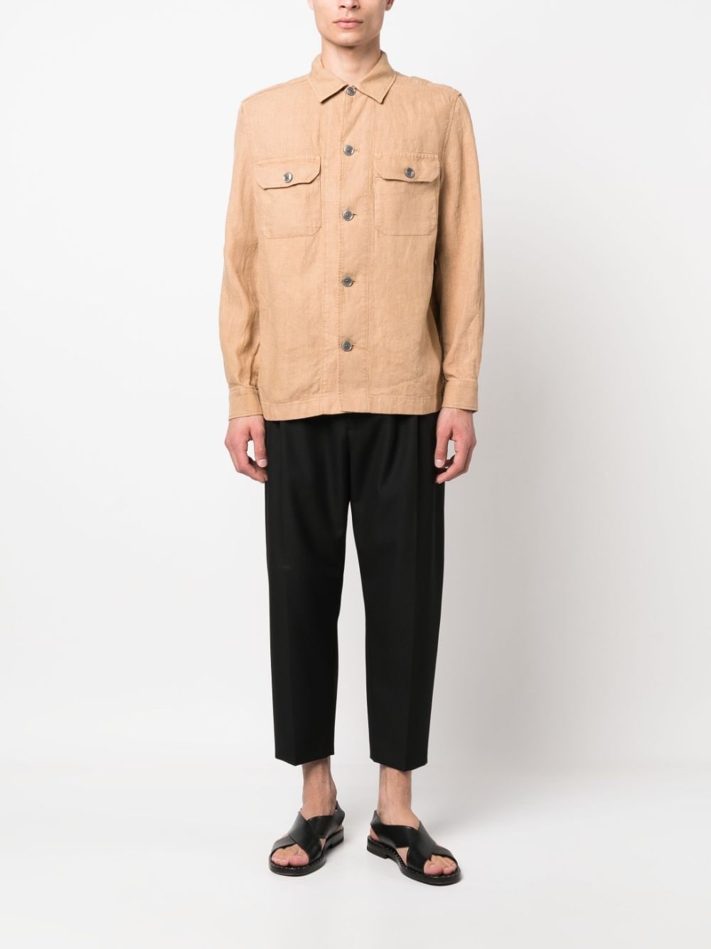 long-sleeved linen overshirt - 2