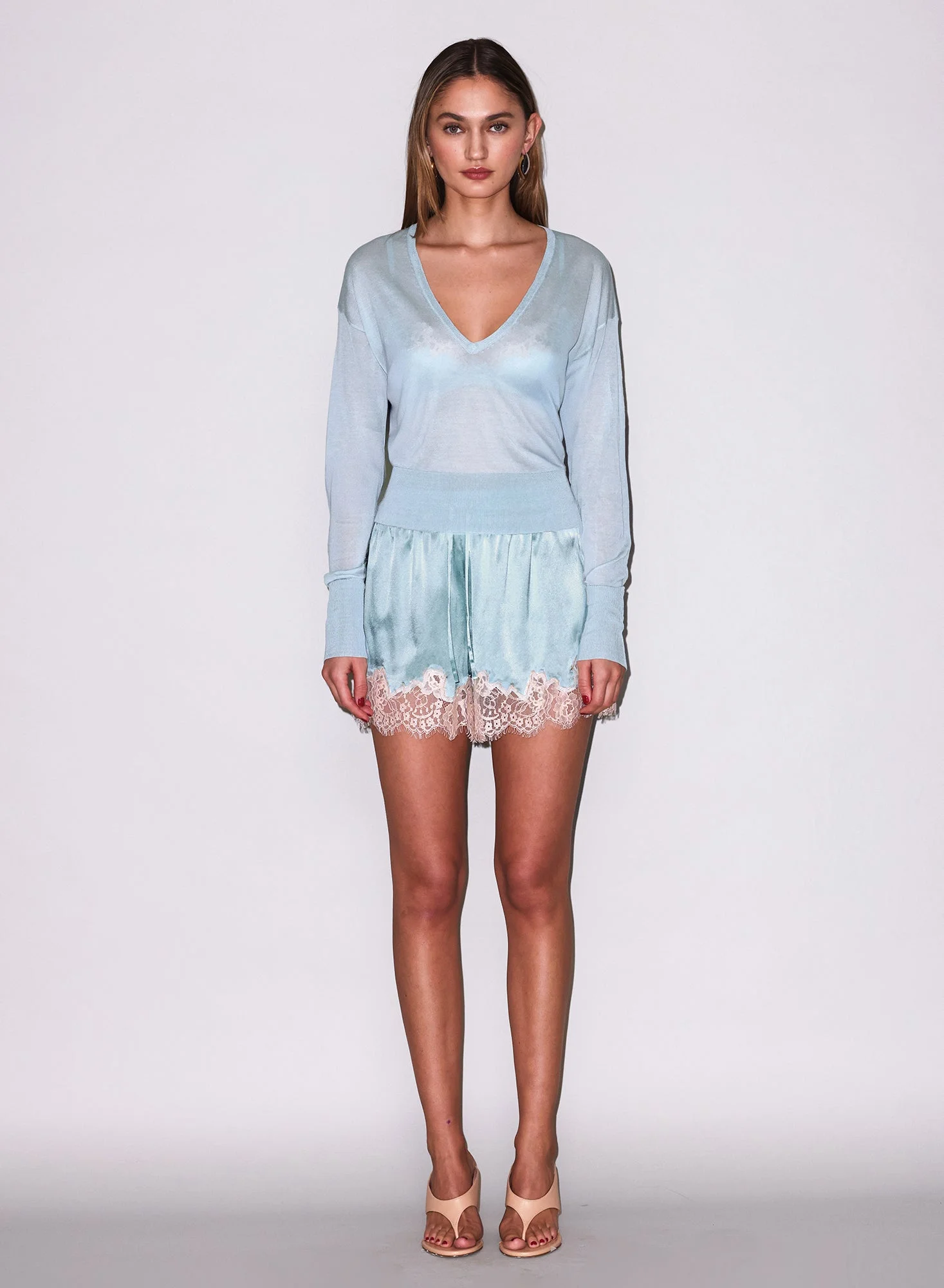 Sheer Knit V-Neck Sweater - 1