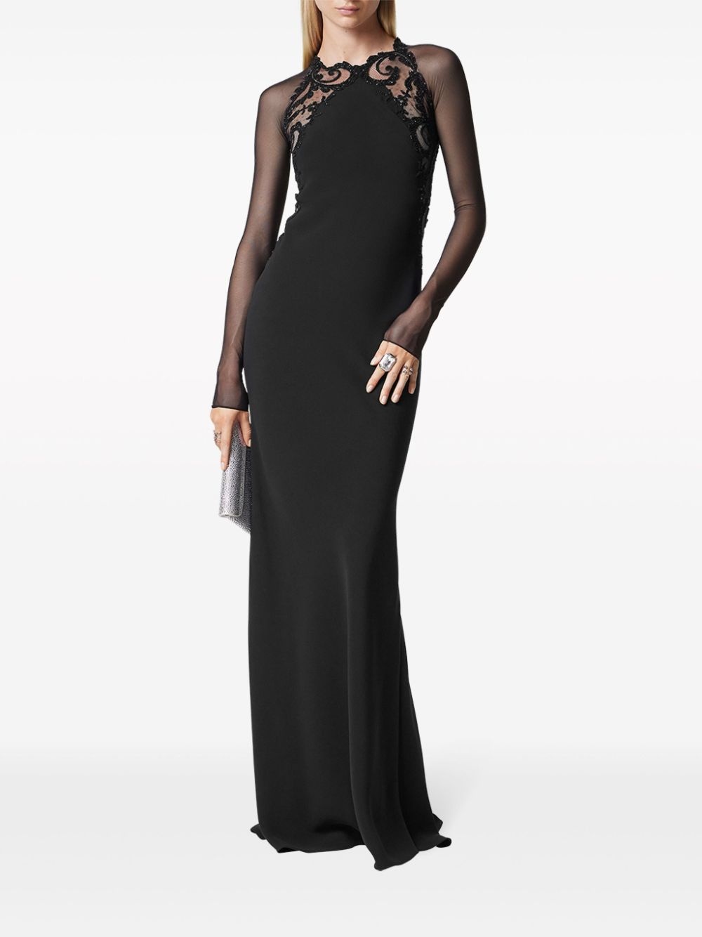 Barocco-lace trim silk gown dress - 2