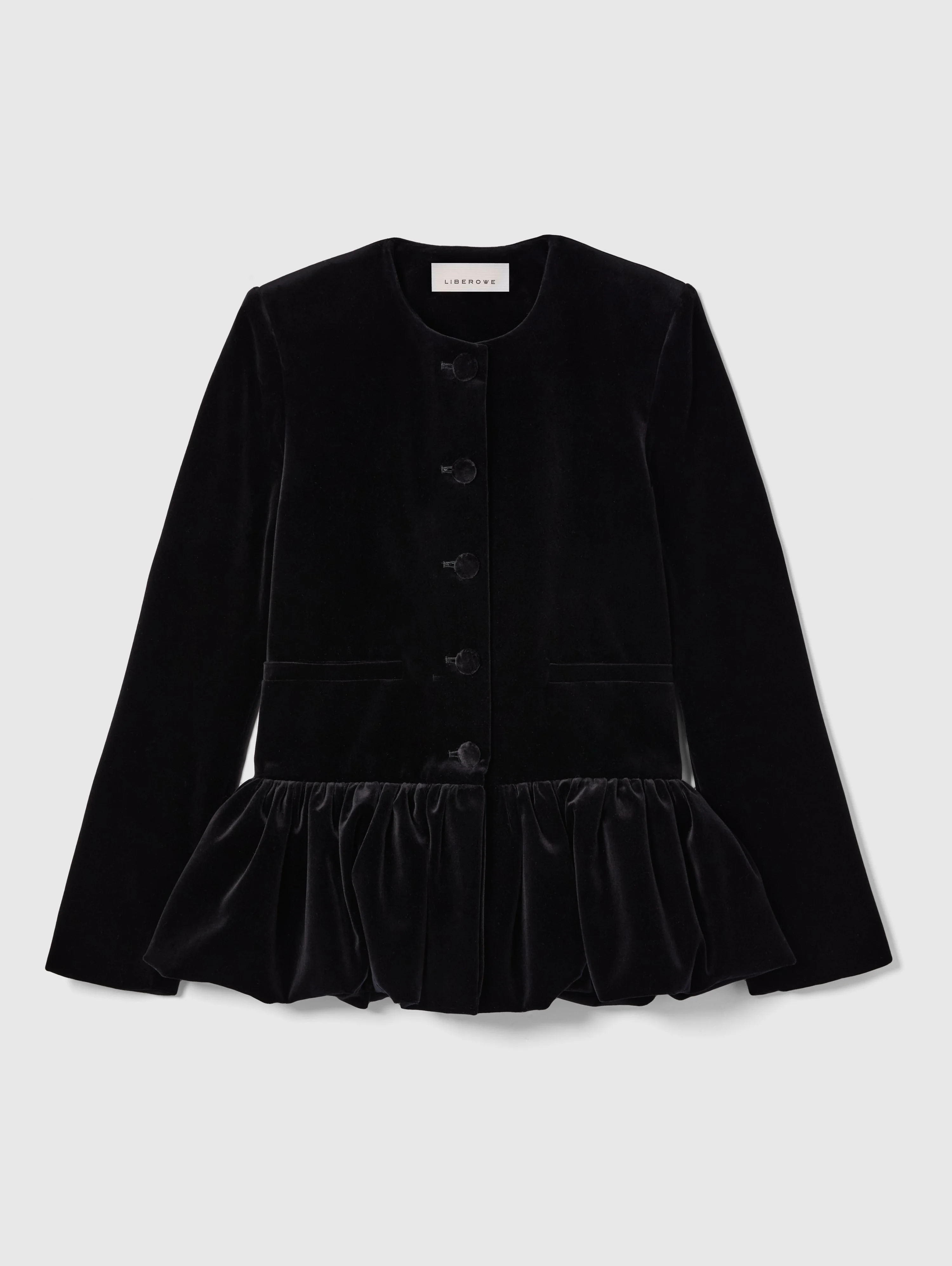 VELVET PEPLUM JACKET IN MIDNIGHT BLACK - 1