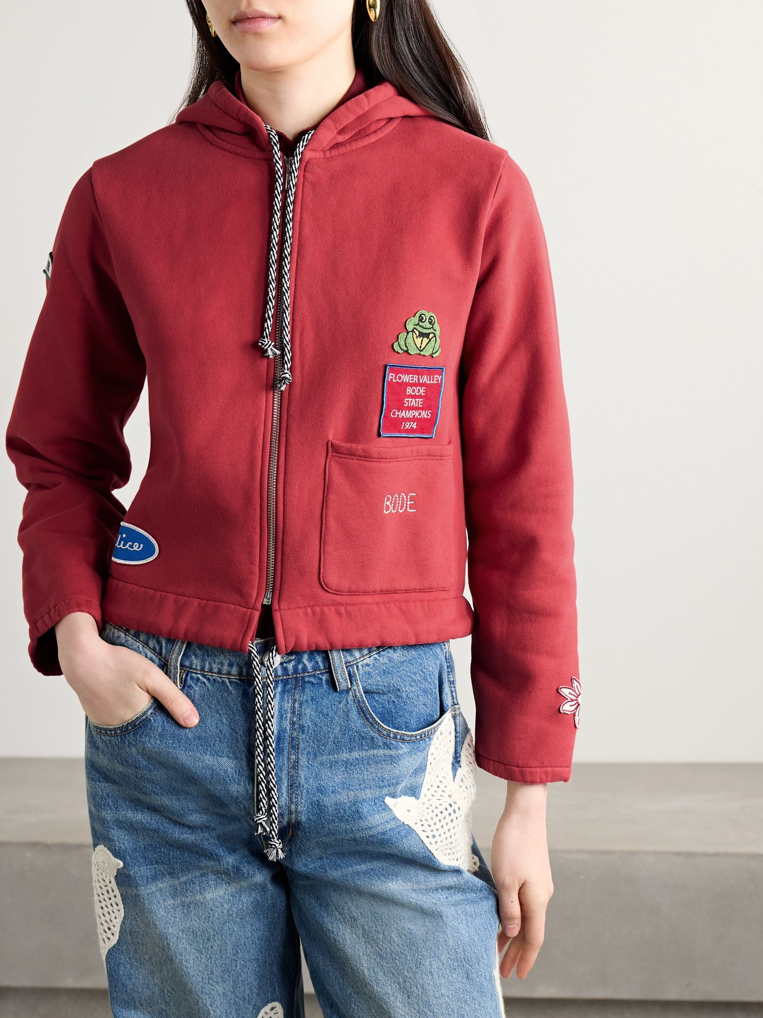 Camper appliquéd cotton-jersey hoodie Red - 3