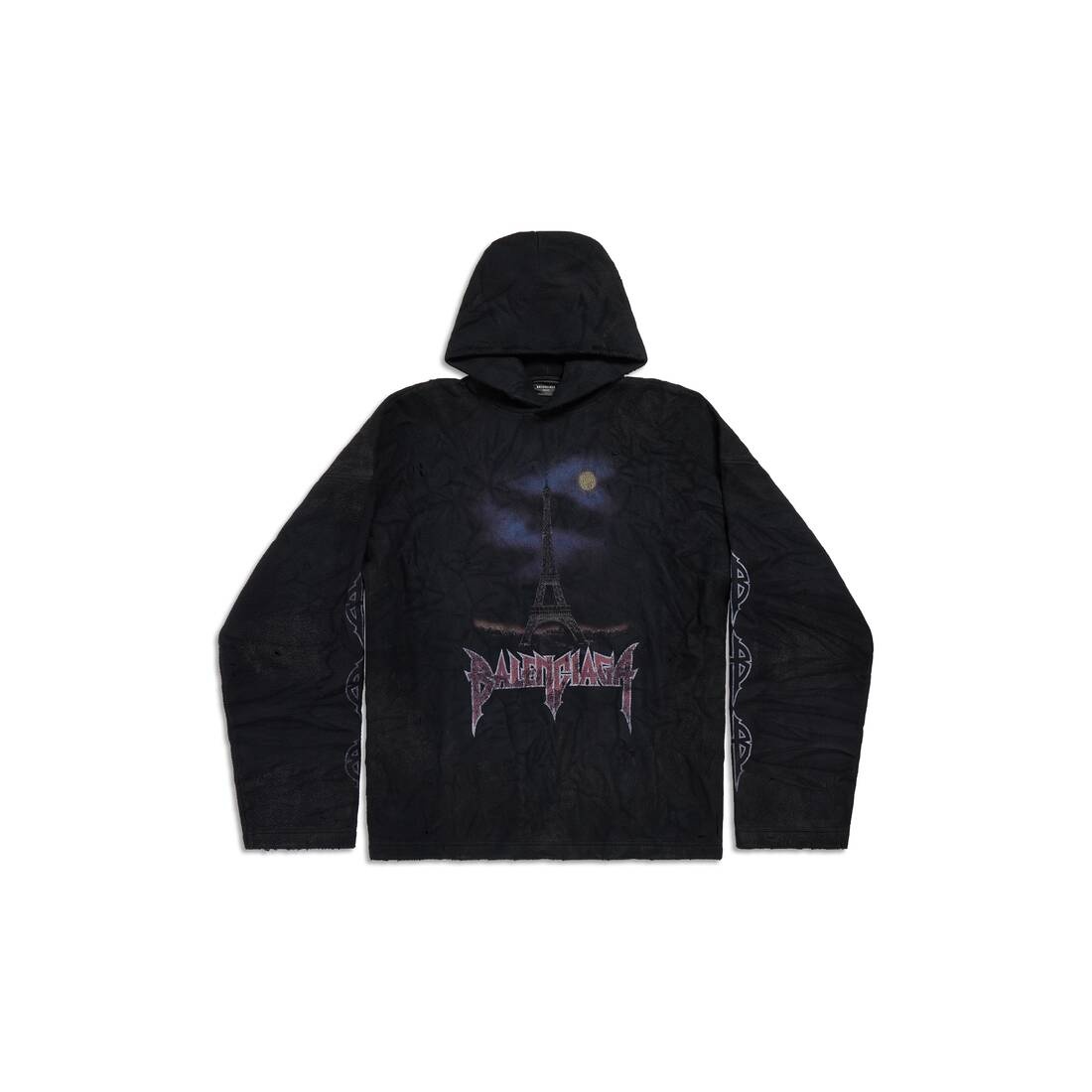 Balenciaga Logo Printed Distressed Hoodie - L