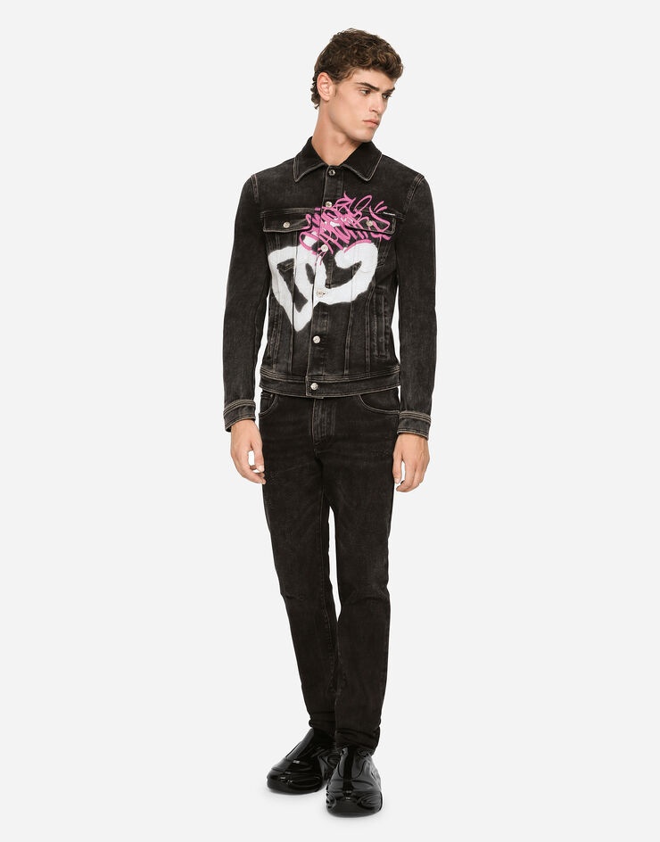 Black skinny jeans with spray-paint DG print - 3