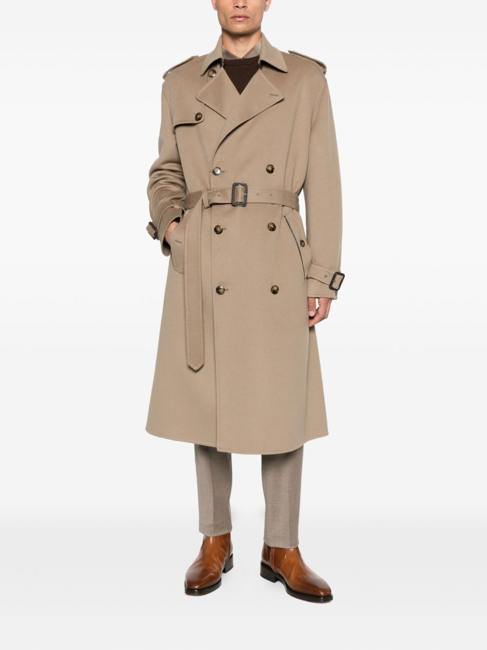 belted double-breasted coat - 2