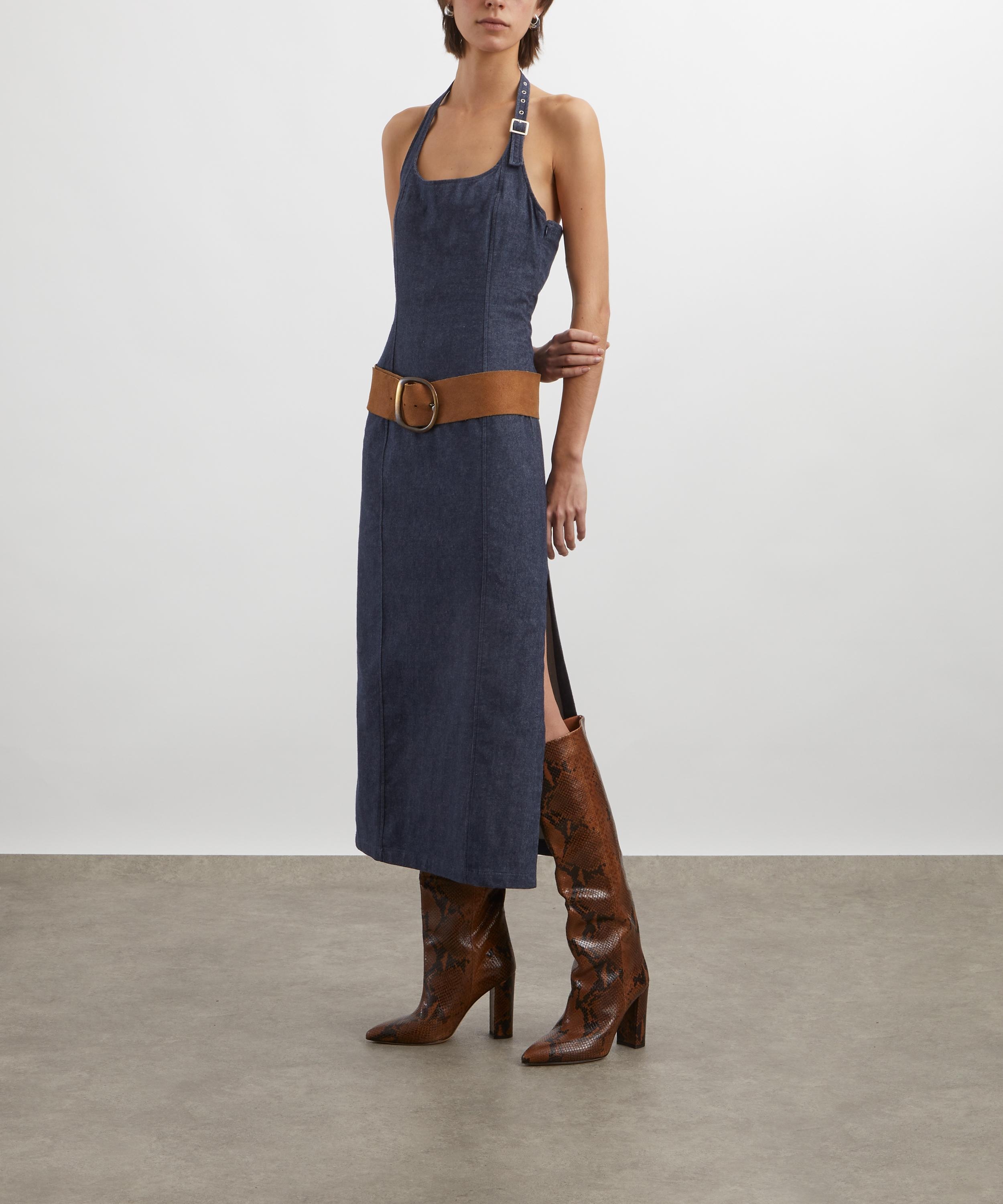 Elena Denim Effect Halter Dress - 2