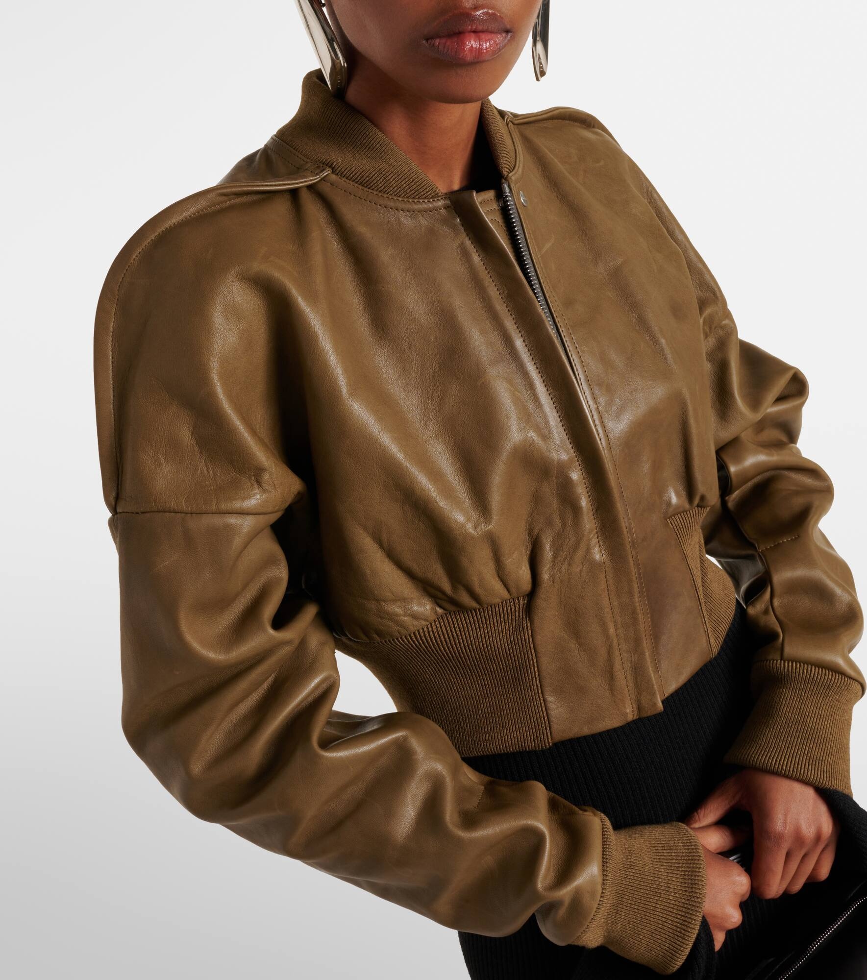 Flight cropped leather bomber jacket - 4