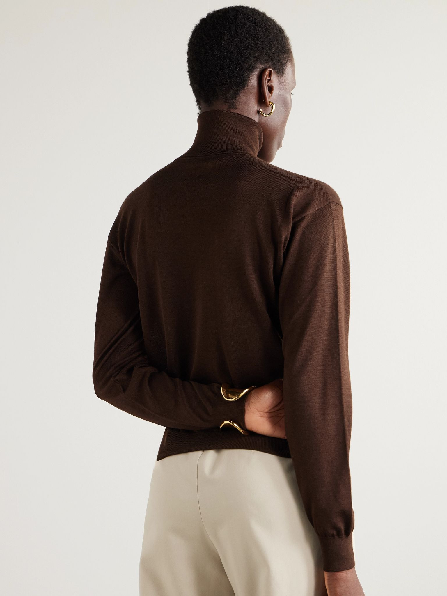 Wool, cashmere and silk-blend turtleneck sweater Dark brown - 4