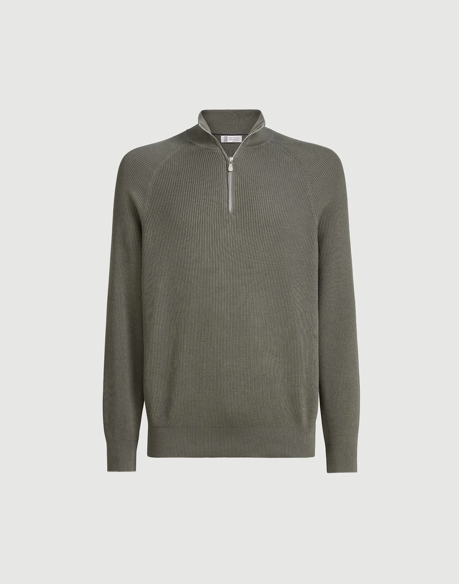 Cotton English rib sweater with half zip and raglan sleeves - 1