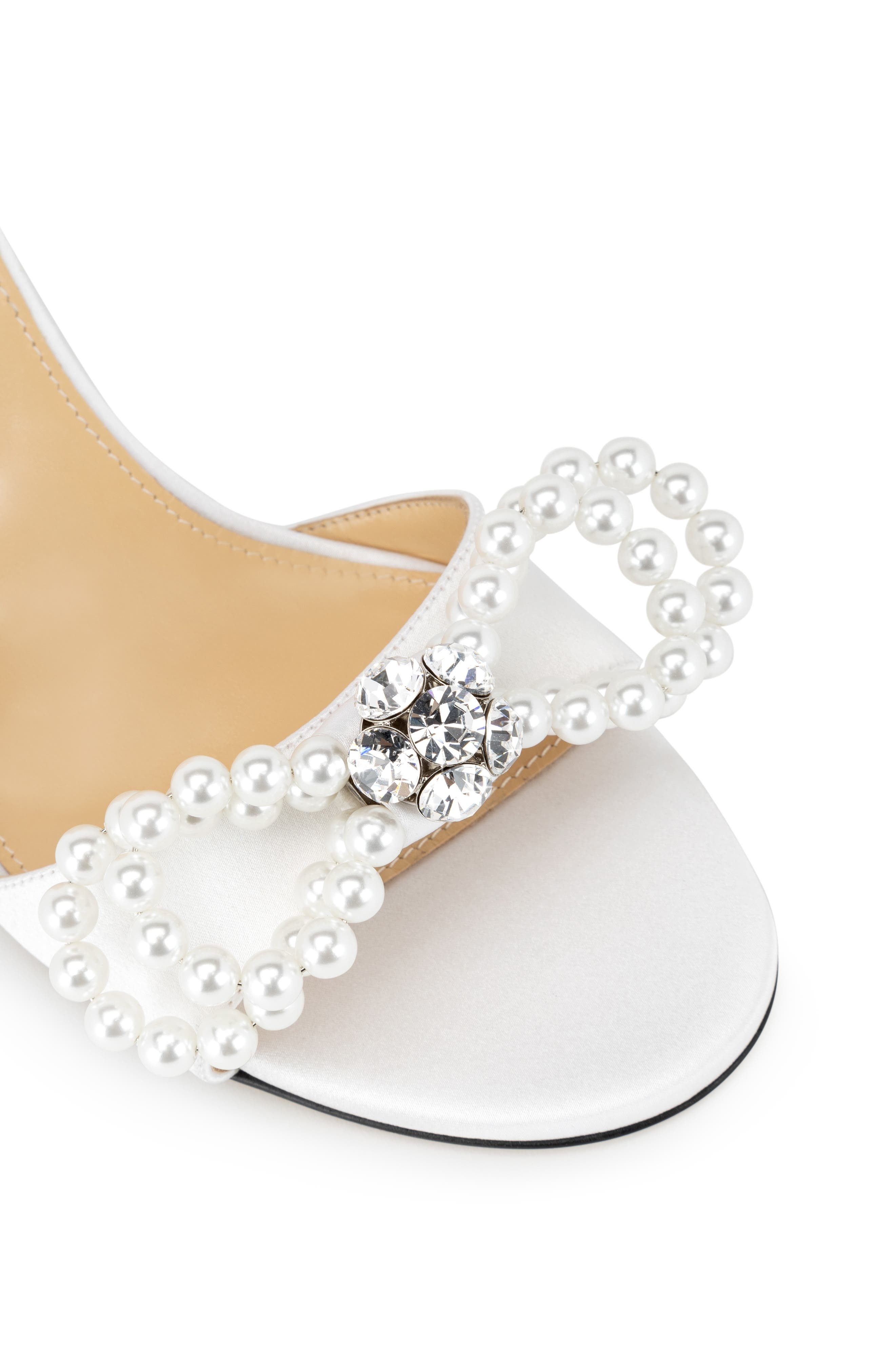 Mach & Mach Double Faux Pearl Bow Sandal in White at Nordstrom - 5