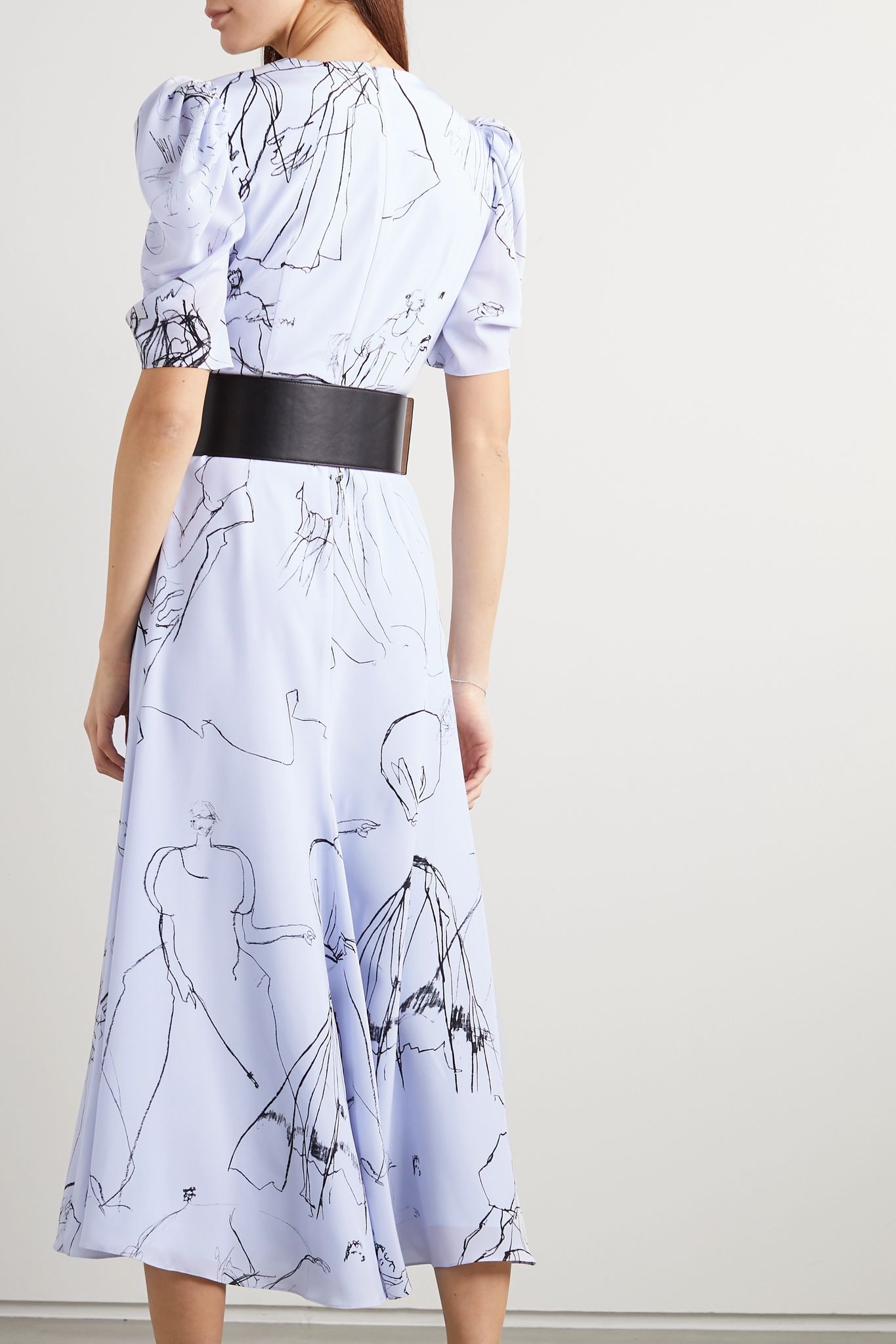 Gathered printed silk crepe de chine midi dress  - 4