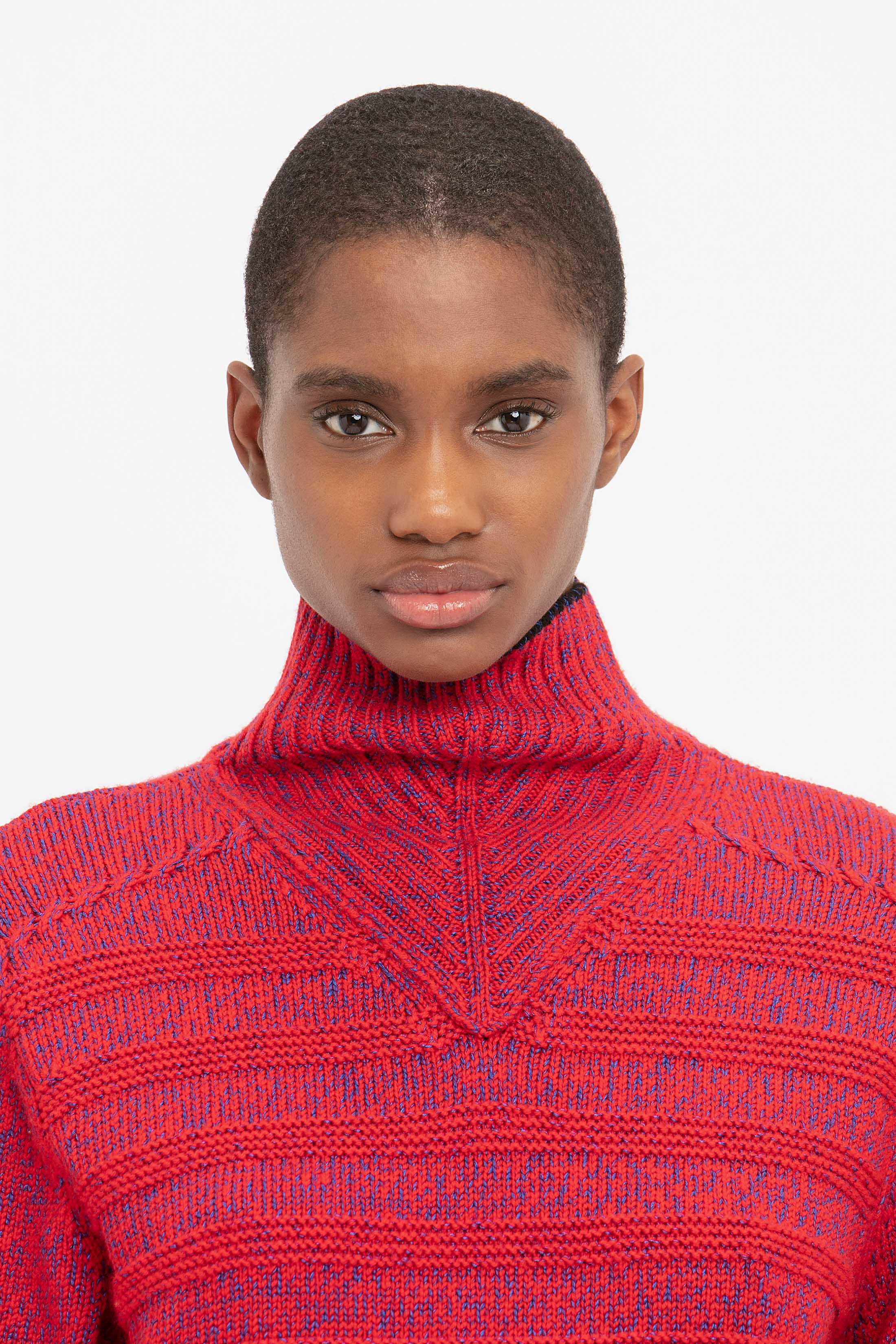 Ribbed Detail Polo Neck In Red - 4