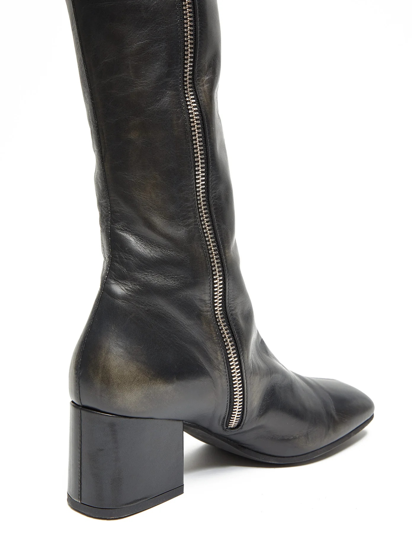 Zipped distressed-leather over-the-knee boots - 6