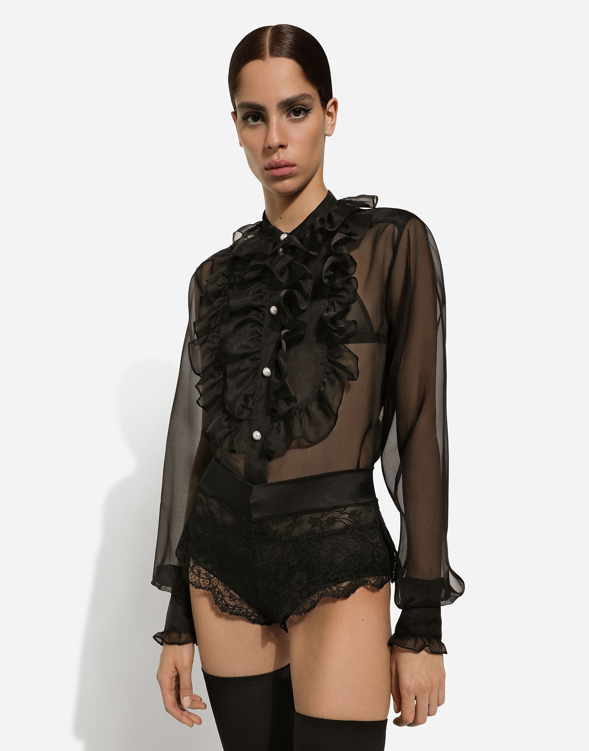 Organza shirt with shirt front and ruffles - 5