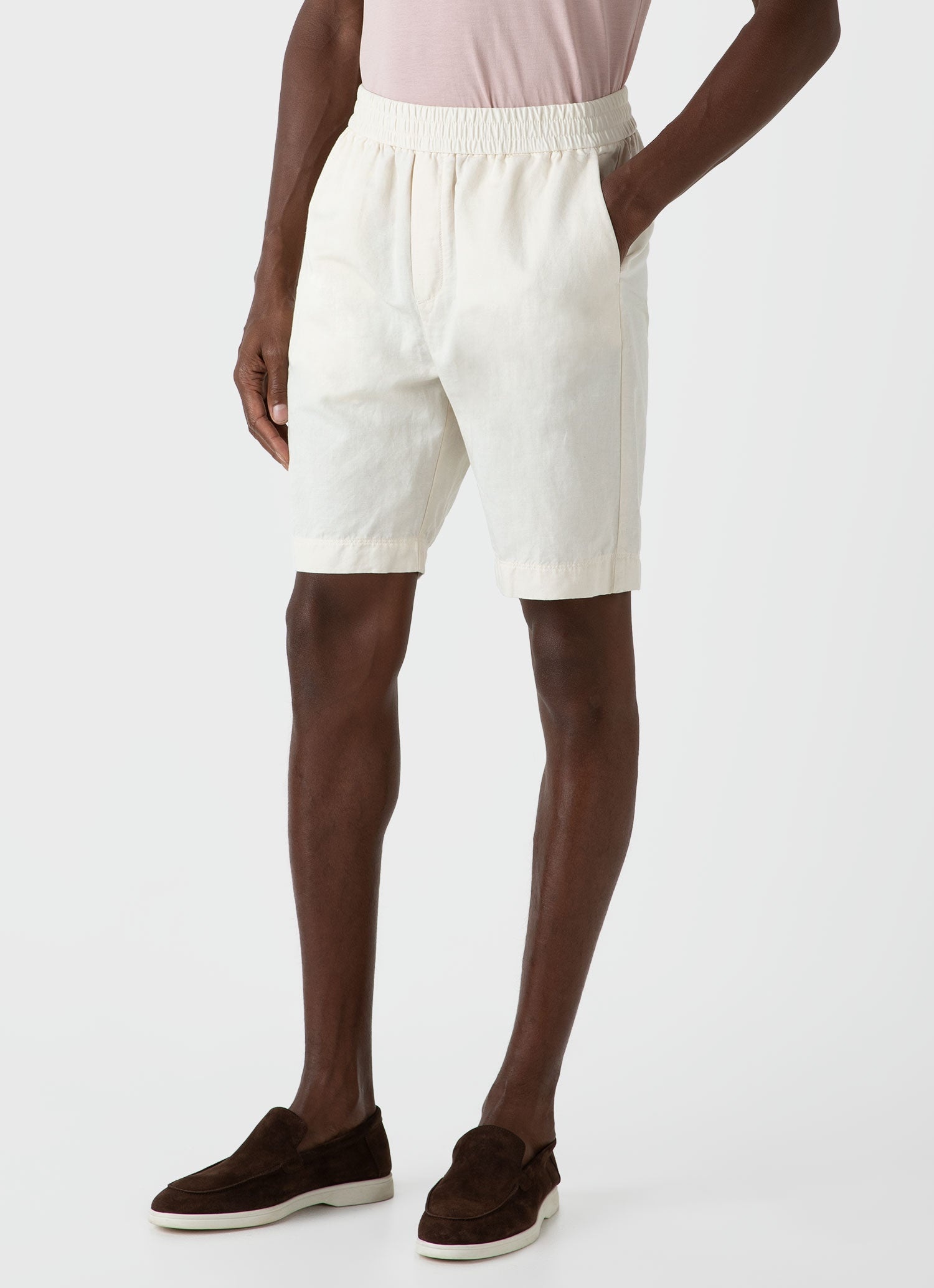 Undyed Cotton Linen Drawstring Shorts - 3