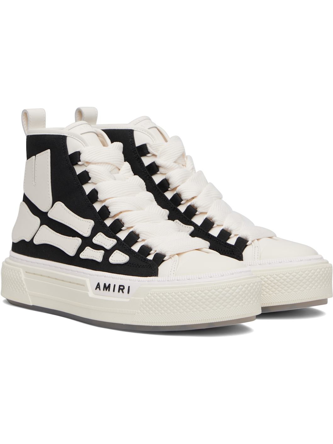 Black & White Skel Court Hi Sneakers - 4