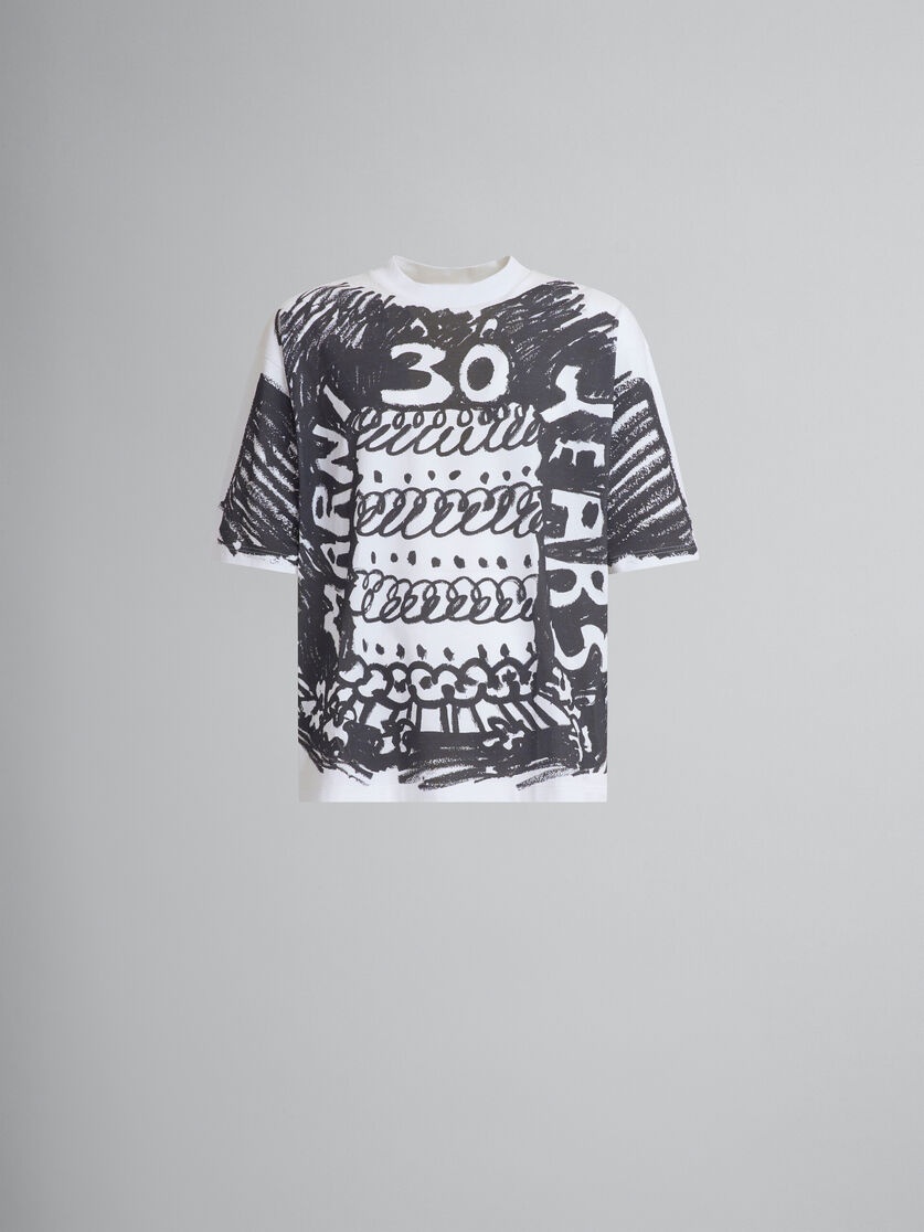 WHITE ORGANIC COTTON T-SHIRT WITH MARNI 30TH ANNIVERSARY PRINT - 1