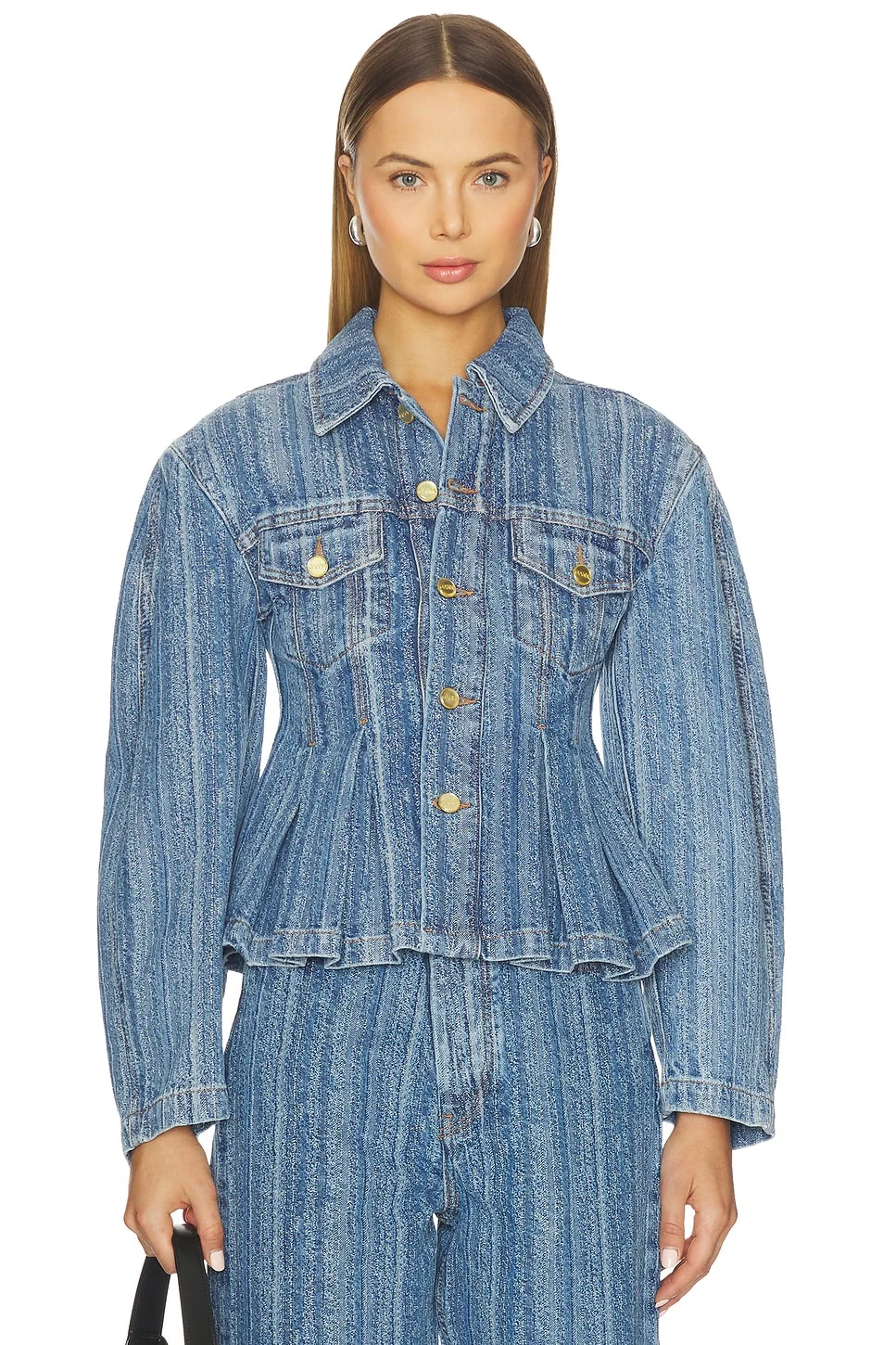 Structured Denim Fitted Jacket - 1