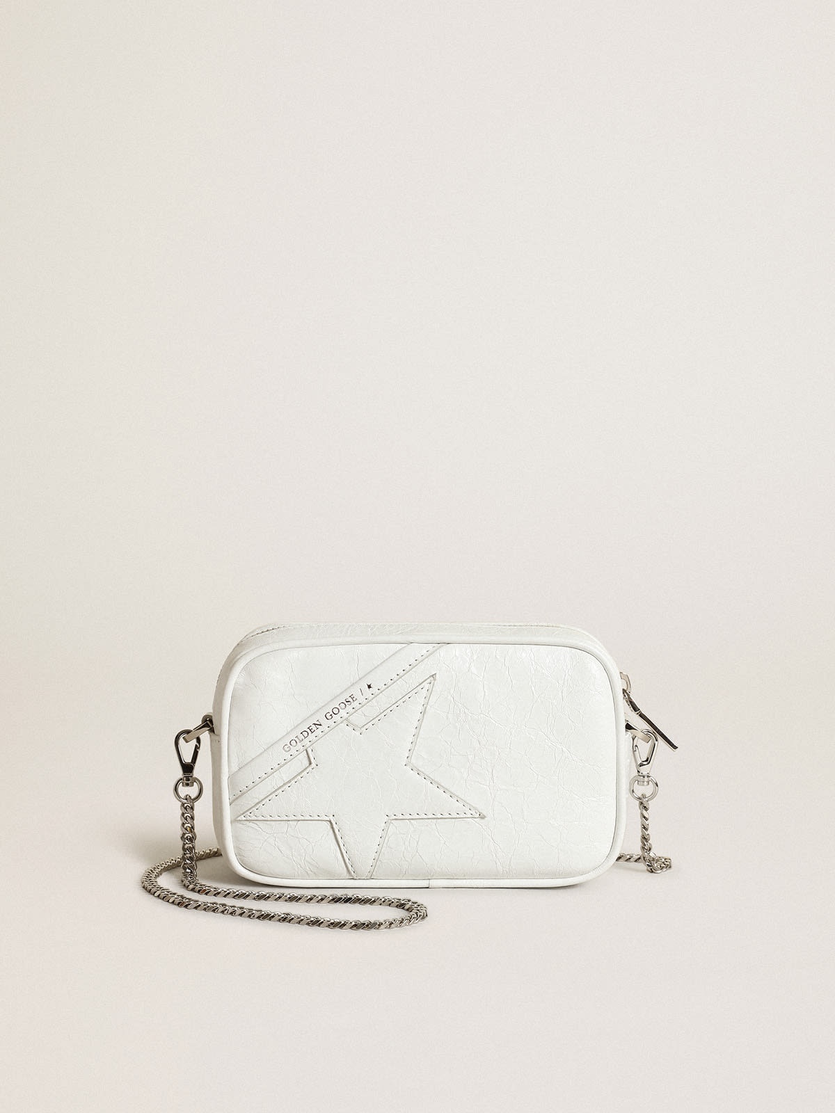 Mini Star Bag in glossy white leather with tone-on-tone star - 1