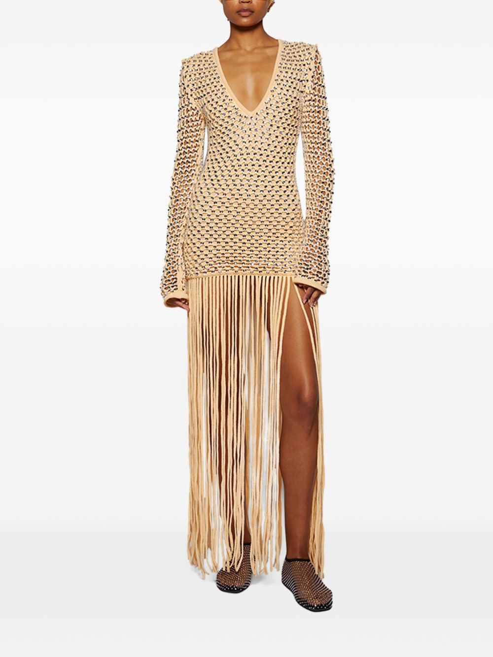 sequins-embellished fringe maxi dress - 2