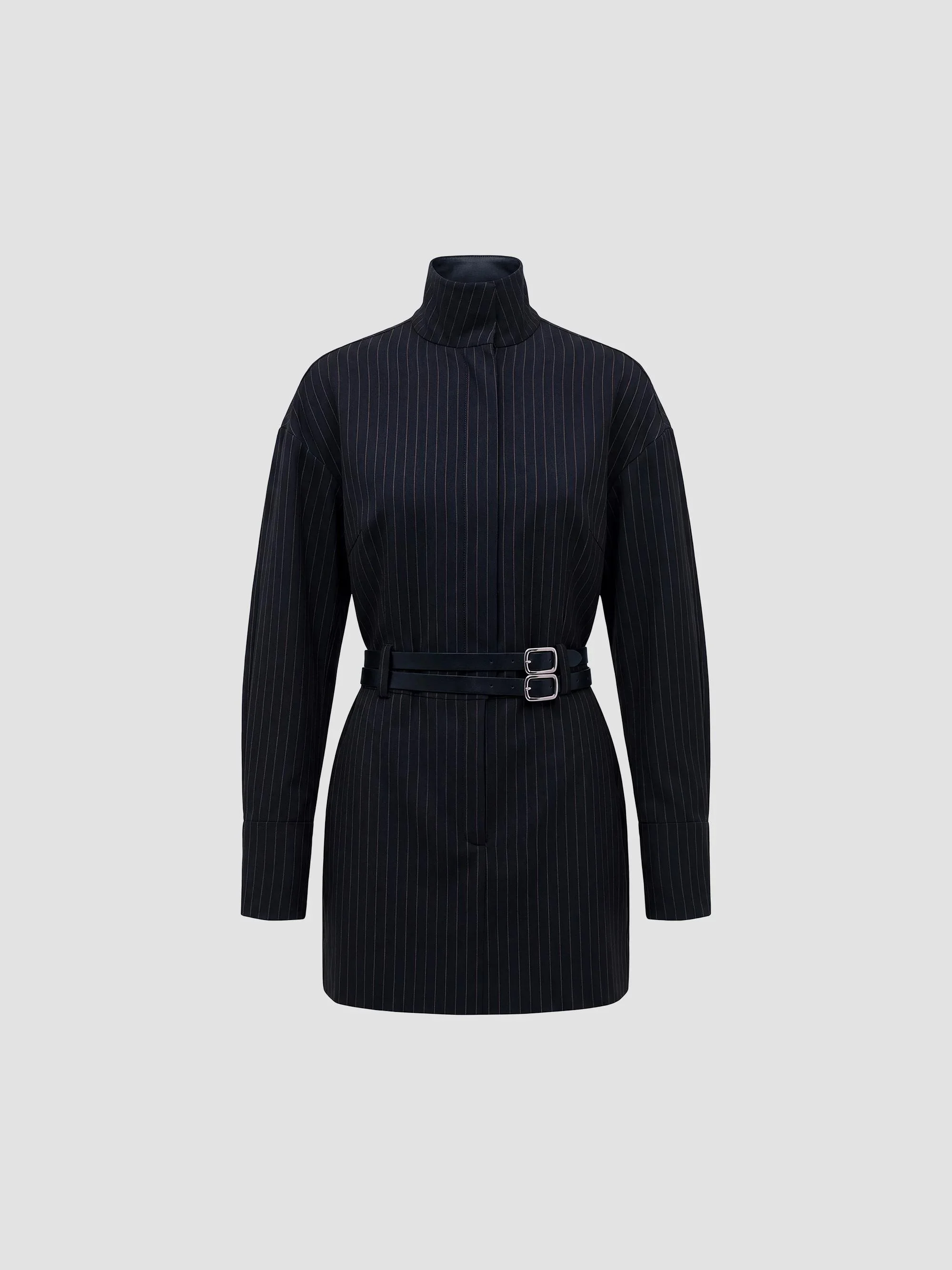Women's Mara Funnel Neck Mini Dress - Ink Pinstripe - 1