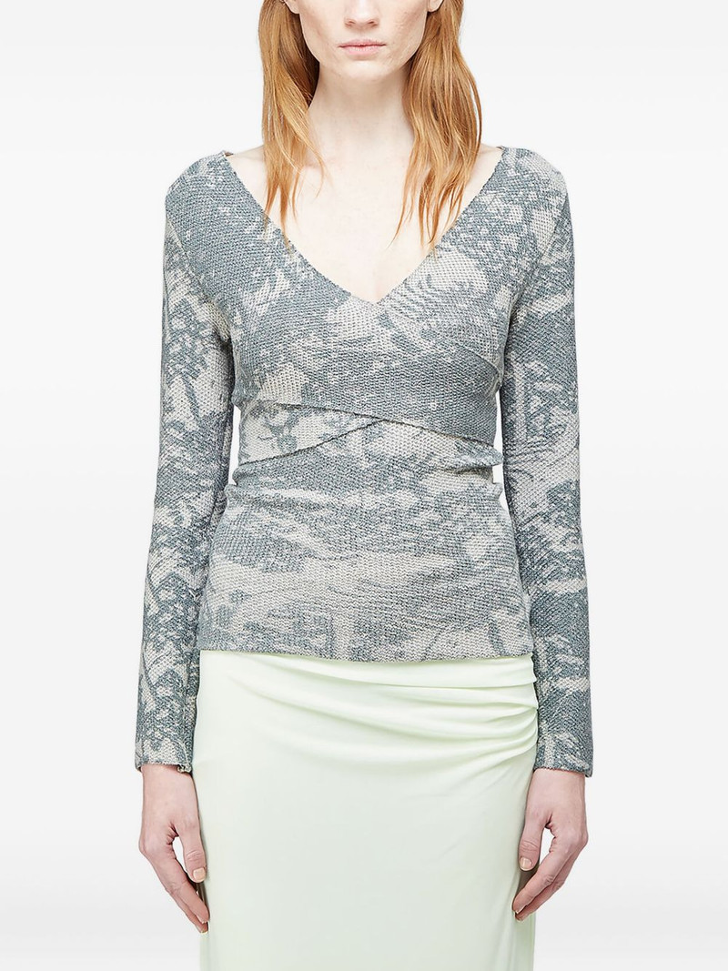 abstract-print wrap-around T-shirt 1