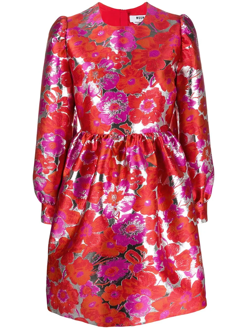 floral jacquard flared dress - 1