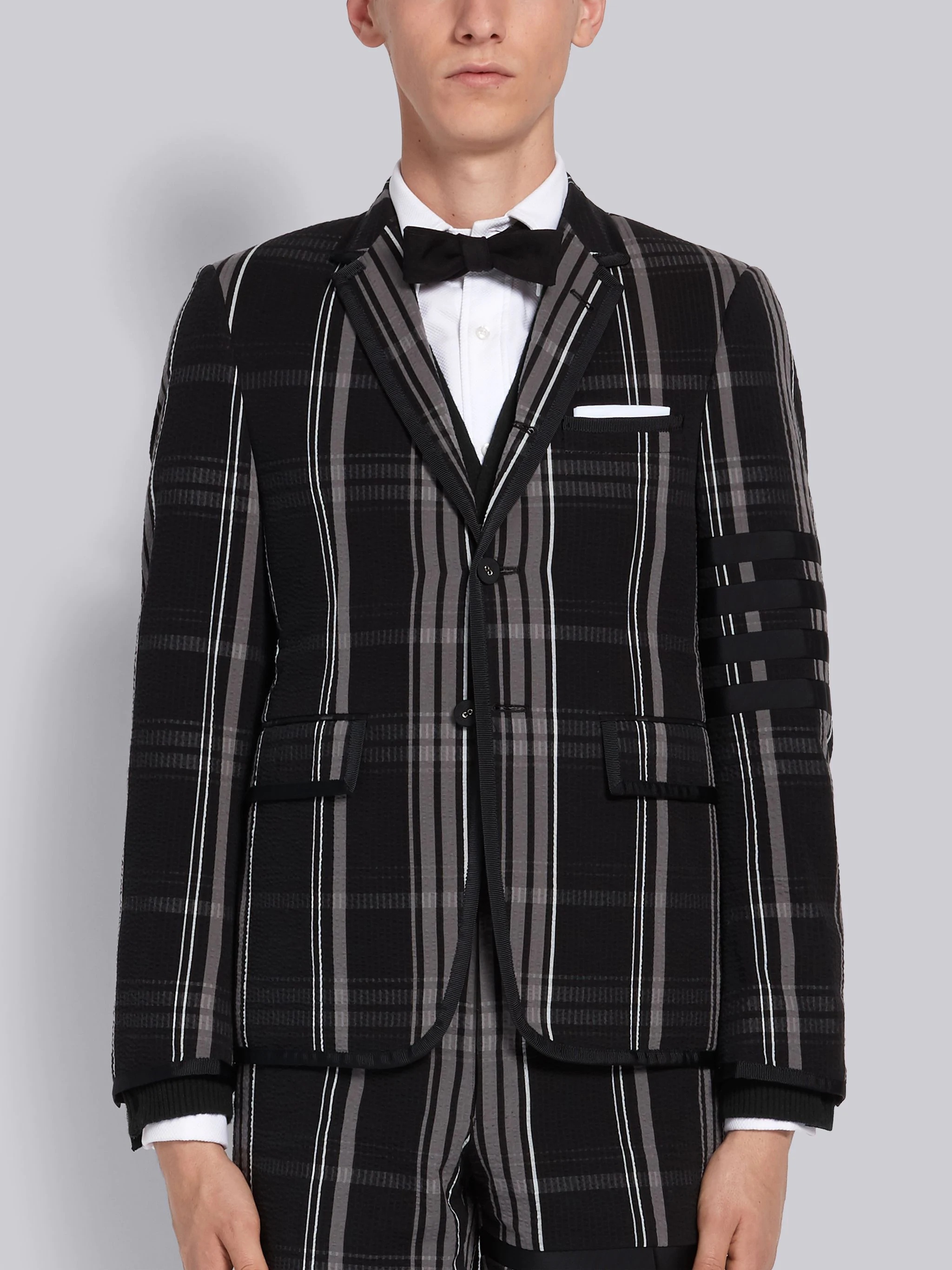 Black Plaid Seersucker Classic 4-bar Sport Coat - 1