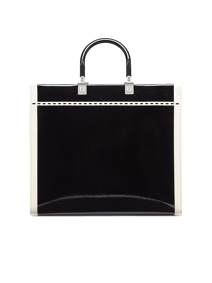 Medium Sunshine Shopper Canvas and Black Patent Leather - 5