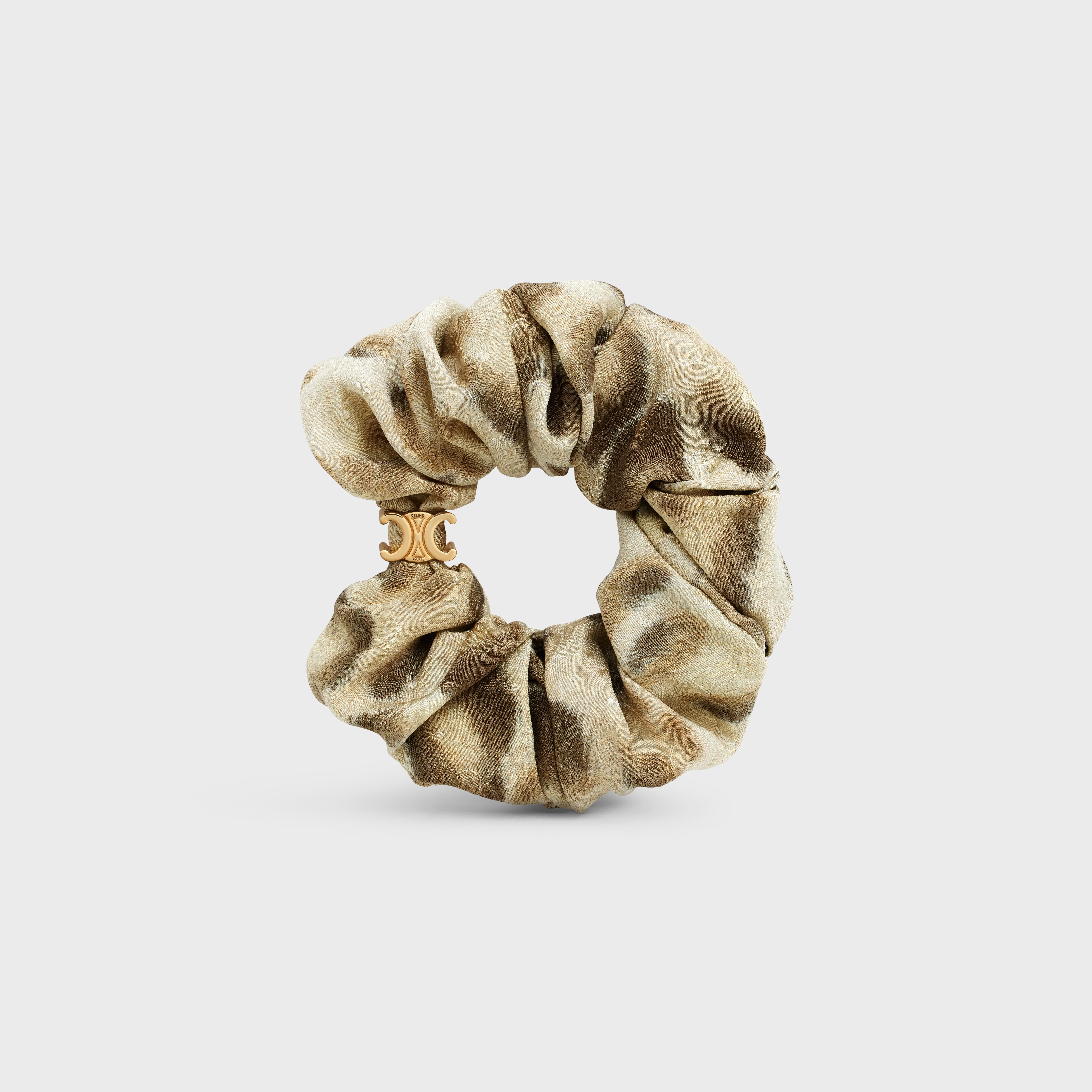 Celine Scrunchy Leopard in Silk and Brass with Gold Finish - 1