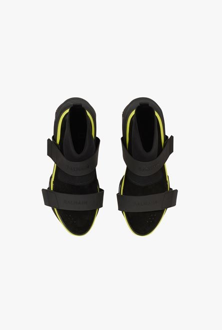 Black and yellow suede and knit B-Bold high-top sneakers with straps - 4