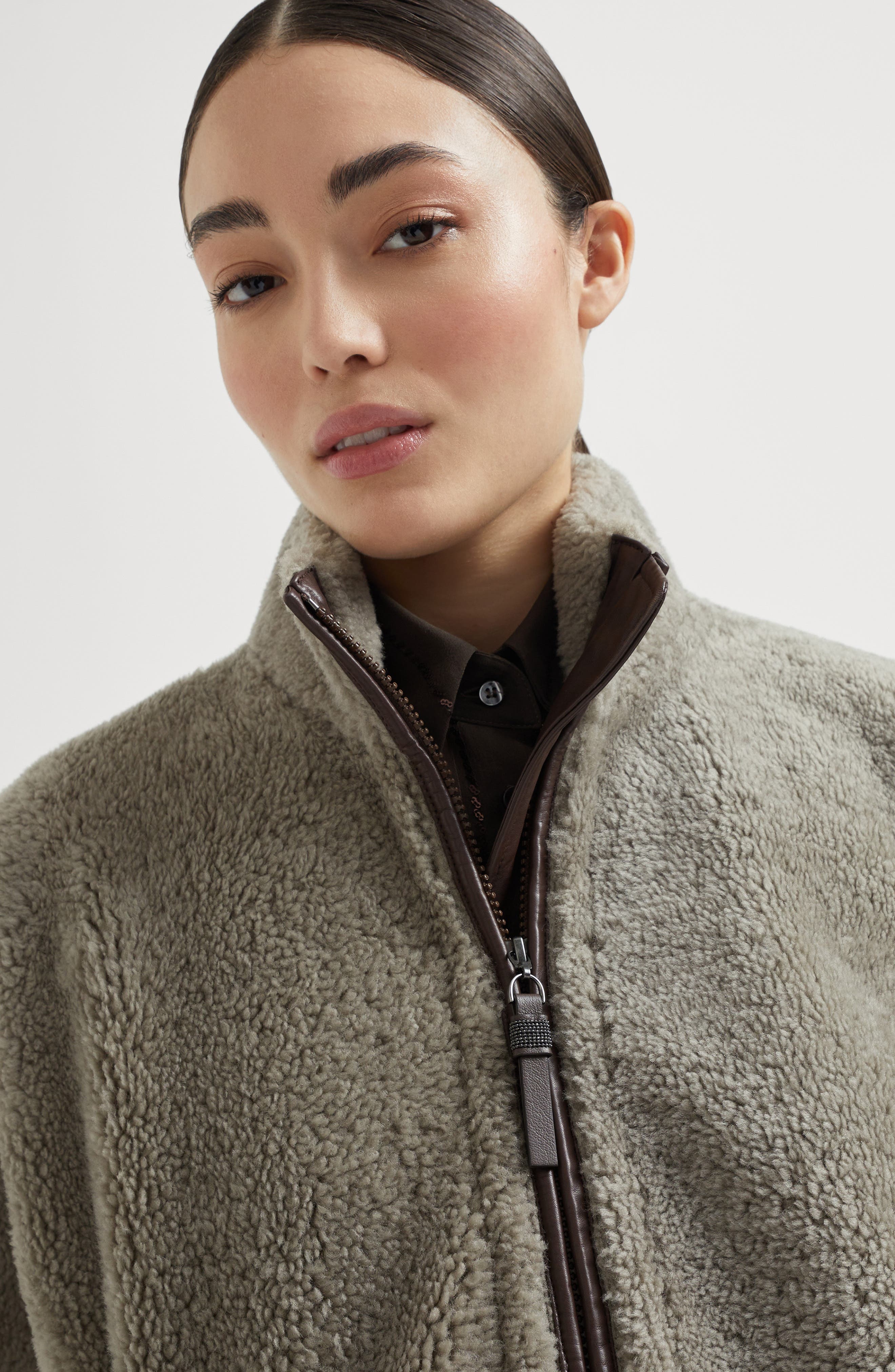 Brunello Cucinelli Curly shearling outerwear jacket in Grey at Nordstrom - 4