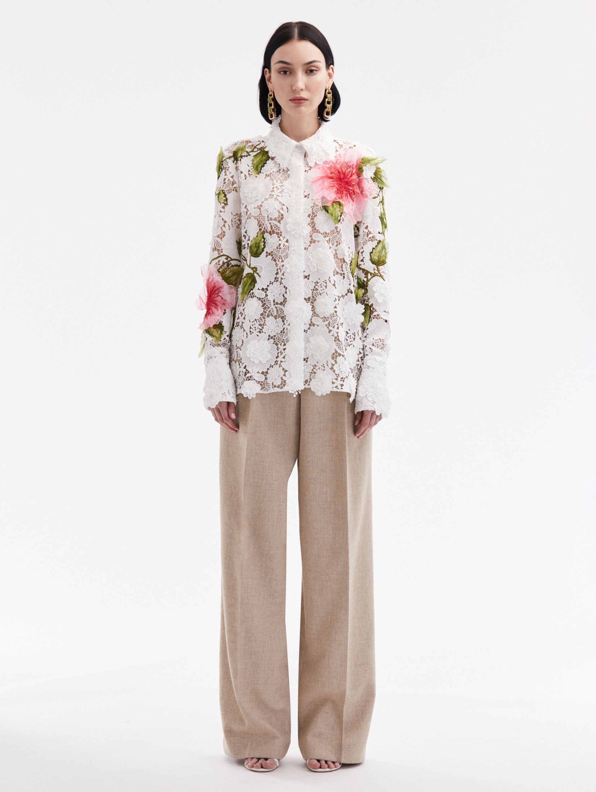 HIBISCUS EMBROIDERED FLORAL GUIPURE BLOUSE - 2