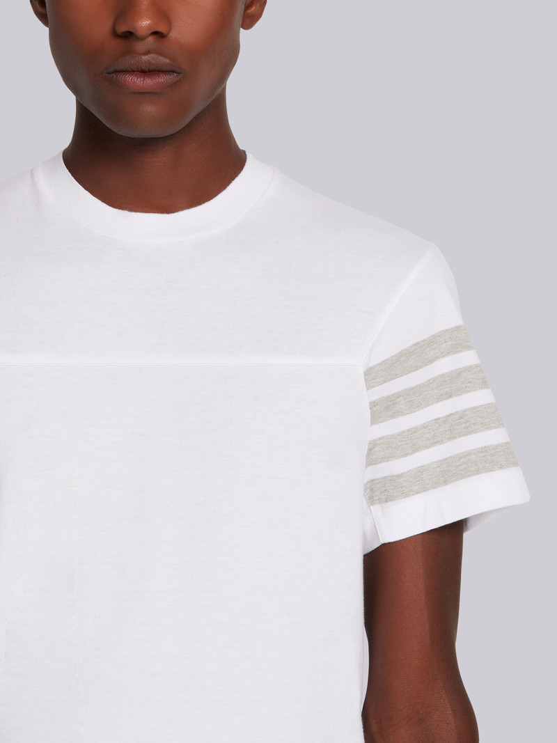 White Cotton Jersey 4-Bar Short Sleeve Yoke Seam Tee 5