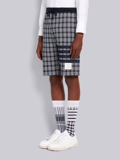 Thom Browne Navy Micro Check Jacquard 4-Bar Sweatshorts outlook