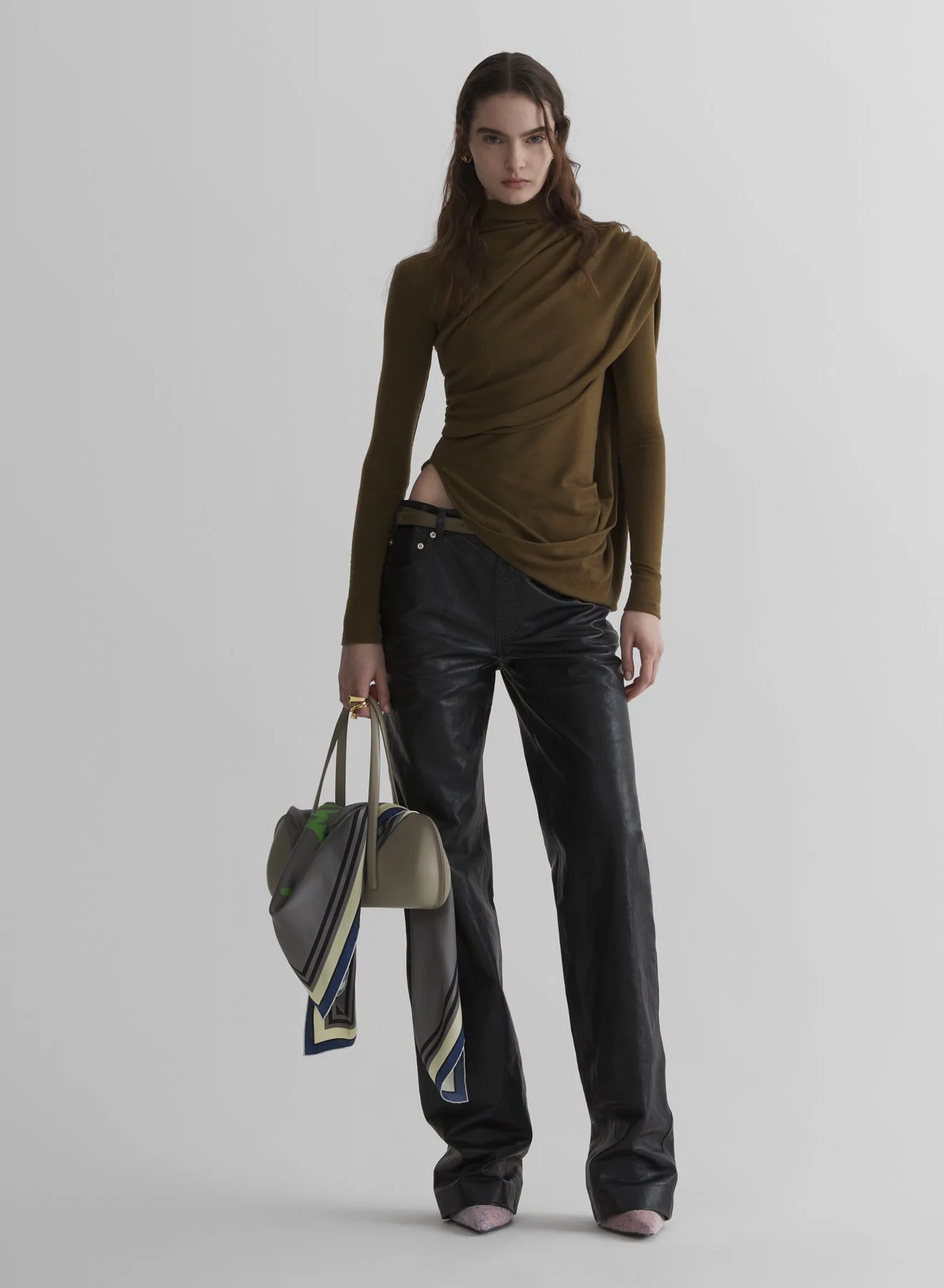 black low waist masculine leather pants - 1
