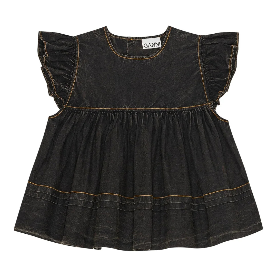 Garment Dyed Cotton Frill Sleeve Top - 1