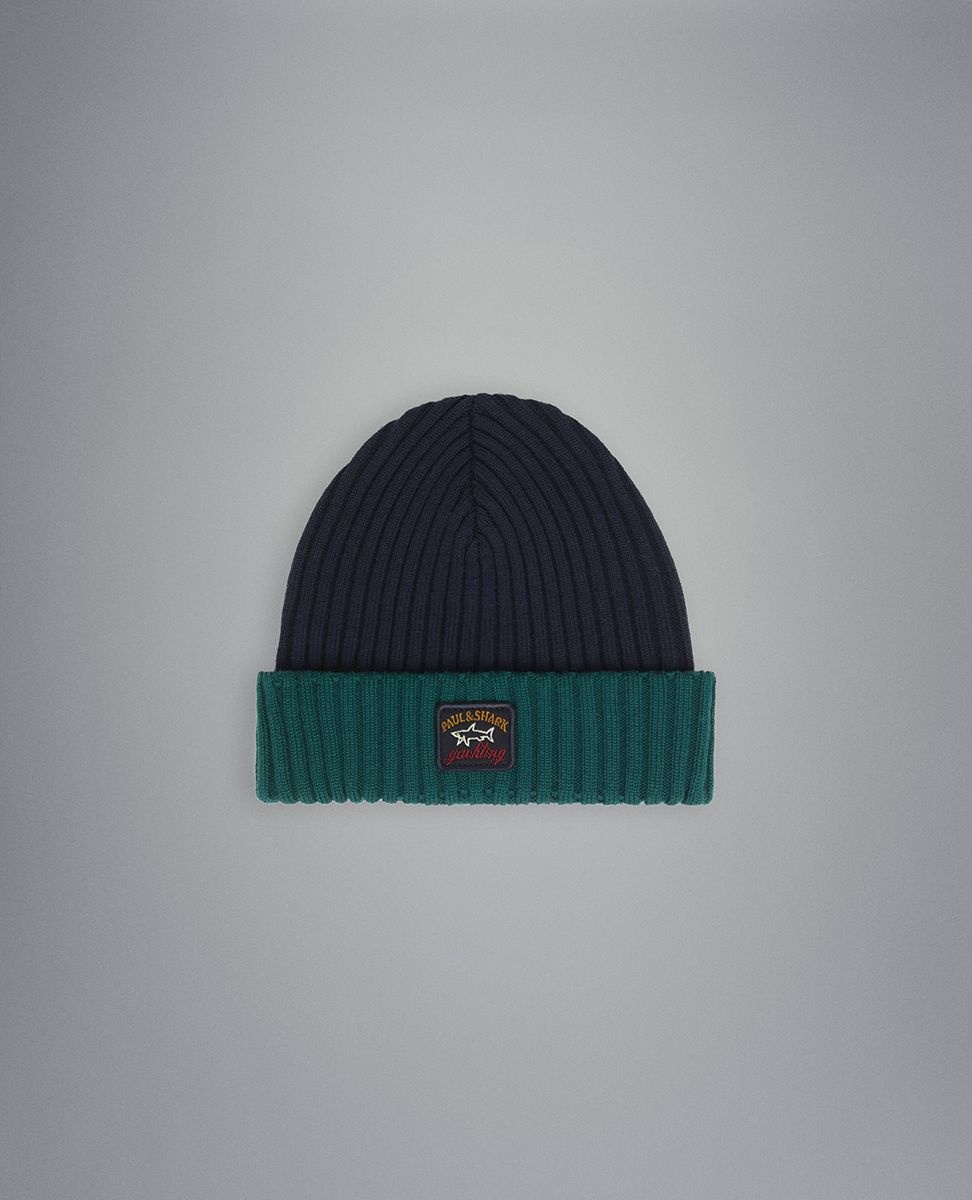 Ribbed wool beanie with iconic badge - 1