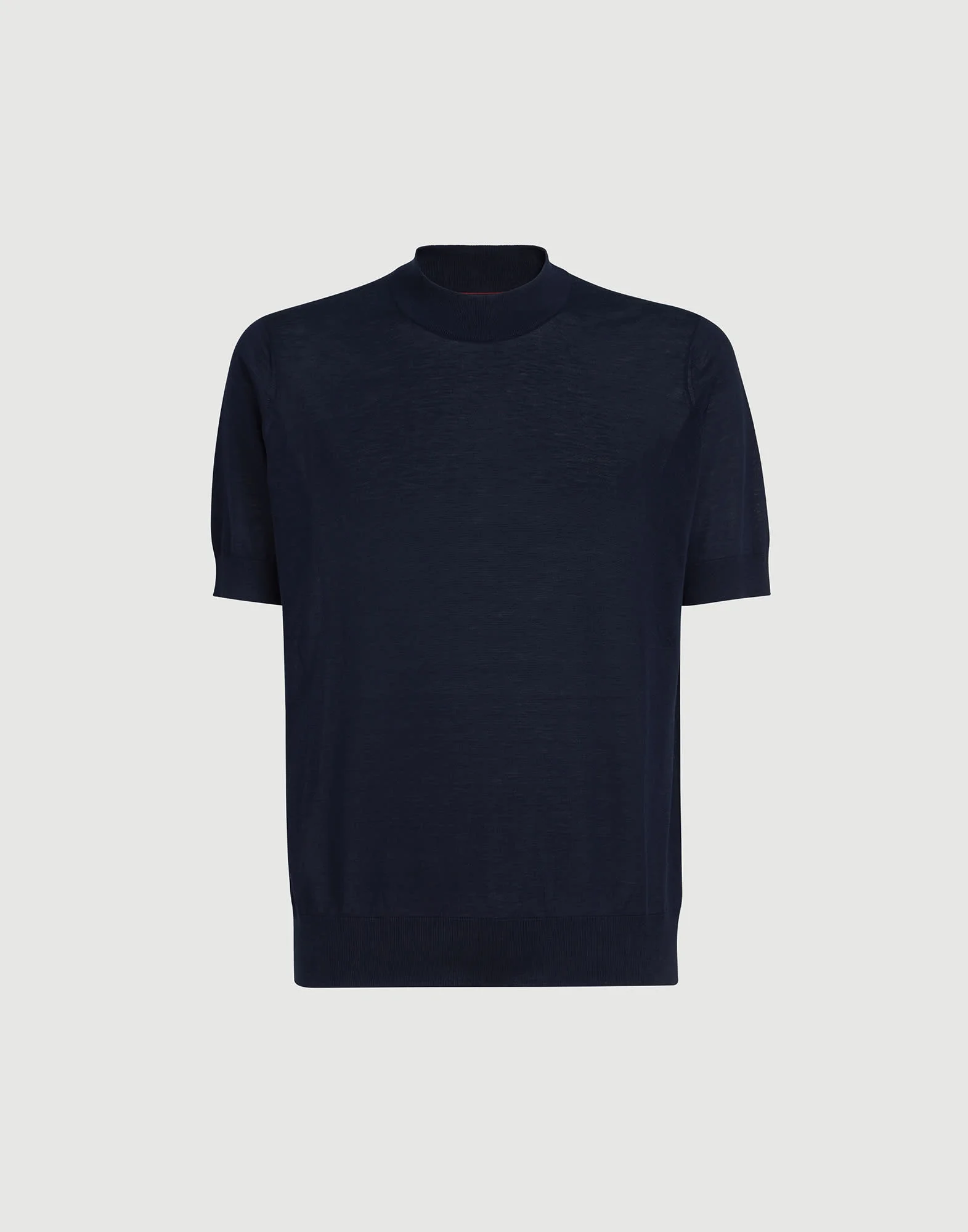 Lightweight silk and cotton knit T-shirt with mock neck - 1