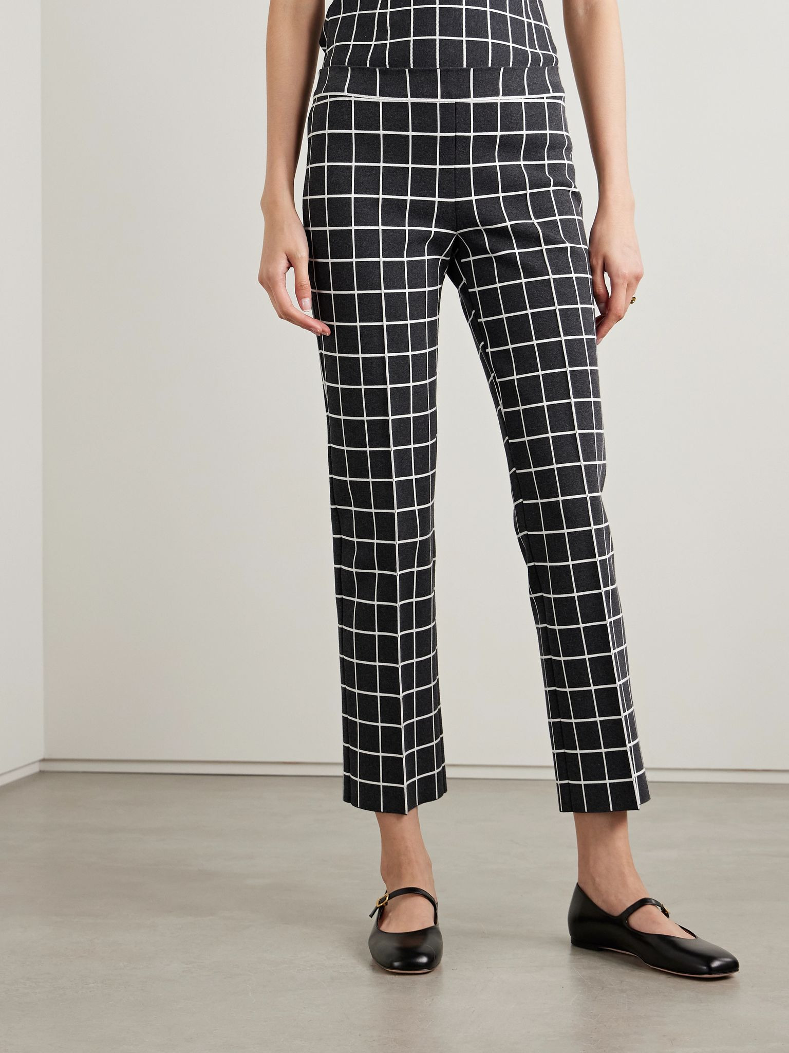 Louis cropped checked cotton-blend straight-leg pants Charcoal - 3