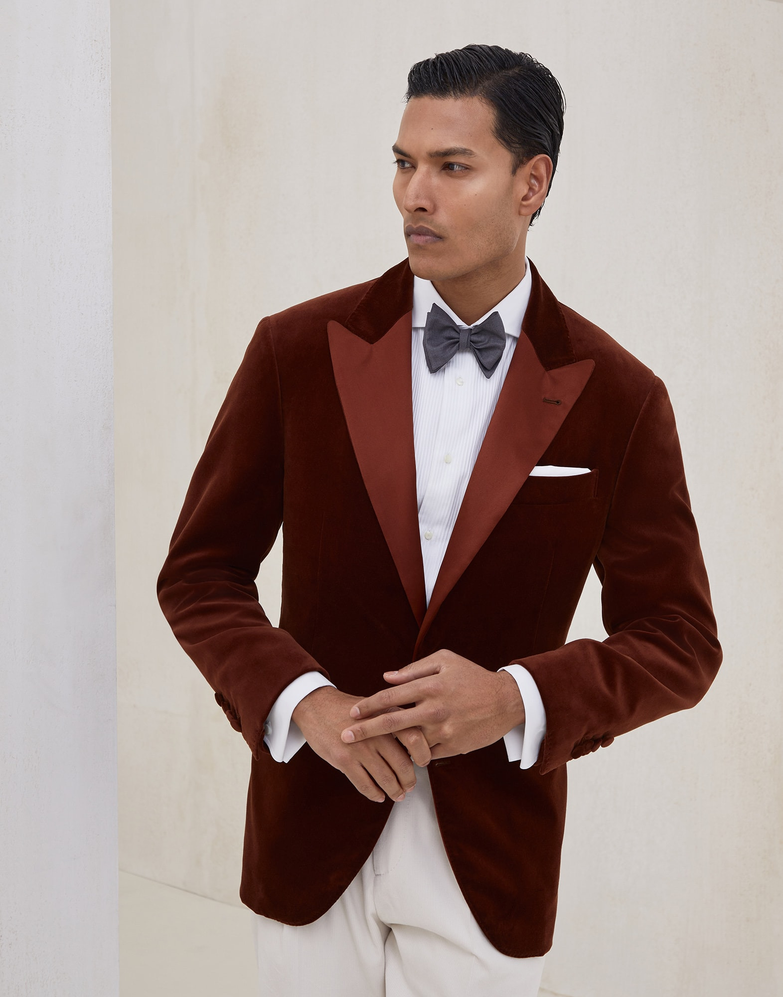 Cotton and silk velvet tuxedo jacket with peak lapels - 4