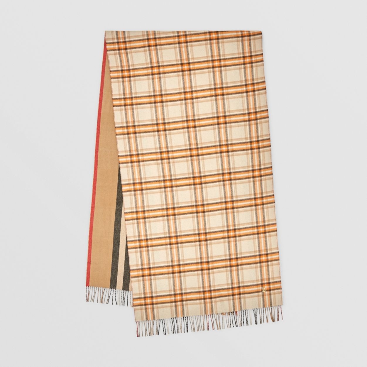 Reversible Check and Icon Stripe Cashmere Scarf - 1