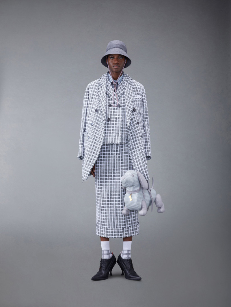Check Summer Tweed Fray Cropped Sack Sport Coat 4
