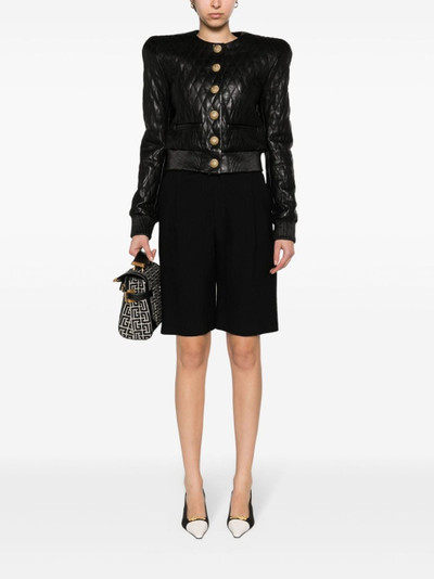 Balmain shoulder-pads quilted leather jacket outlook
